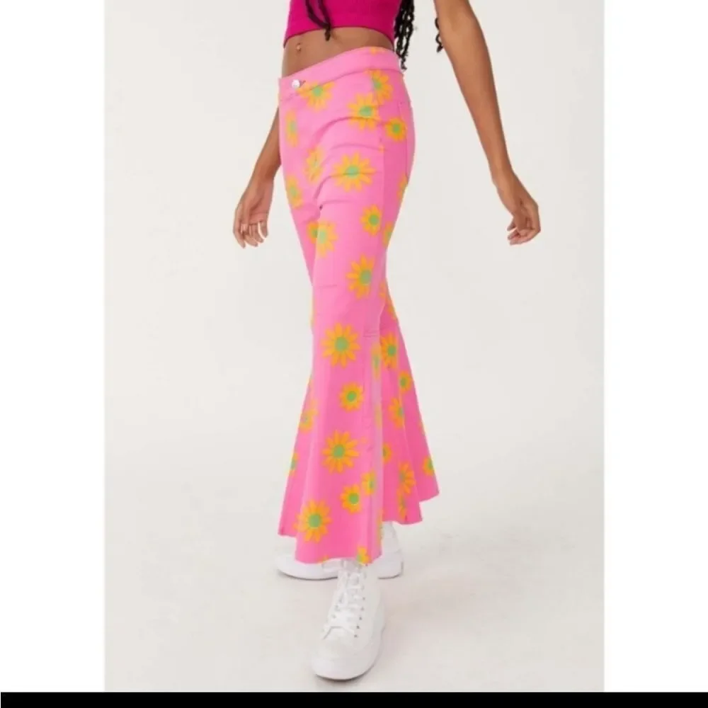 Free People Youthquake Crop Flared Jeans in Lipstick Combo GROOVY
